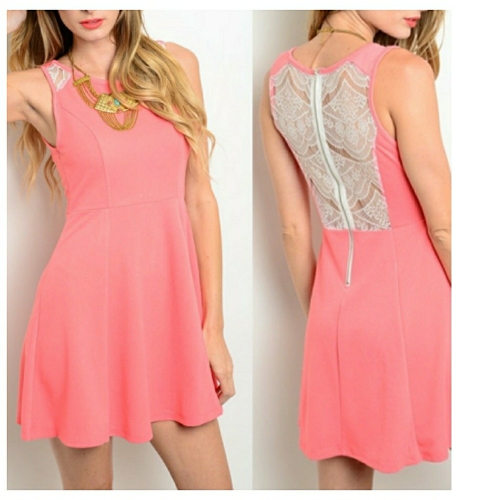 Coral Dress - Lace Back